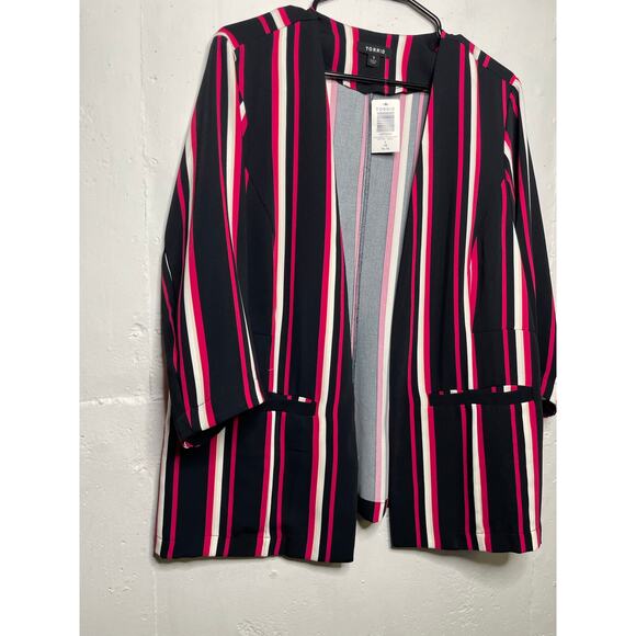 NEW Torrid Lightweight Blazer Striped Black Pink Size 1 1X - Picture 3 of 6